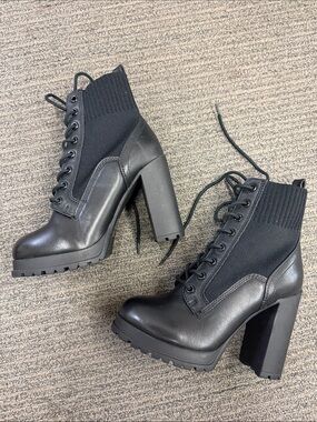 Aldo Black Lace-Up Platform Block Heel Ankle Boots